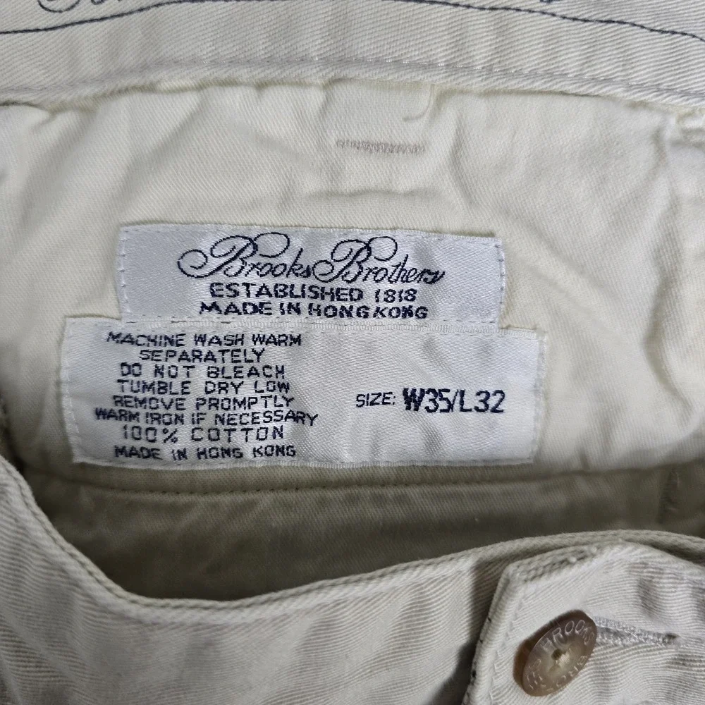 Brooks Brothers Mens 35x32 Khaki Pleated Chino Pants Cotton Twill Tan Trousers